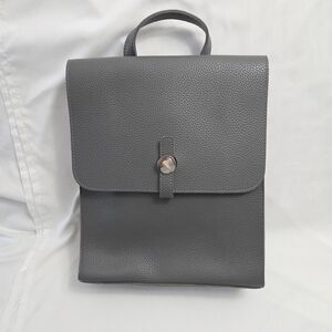 Grey Faux Leather Minimalist Backpack